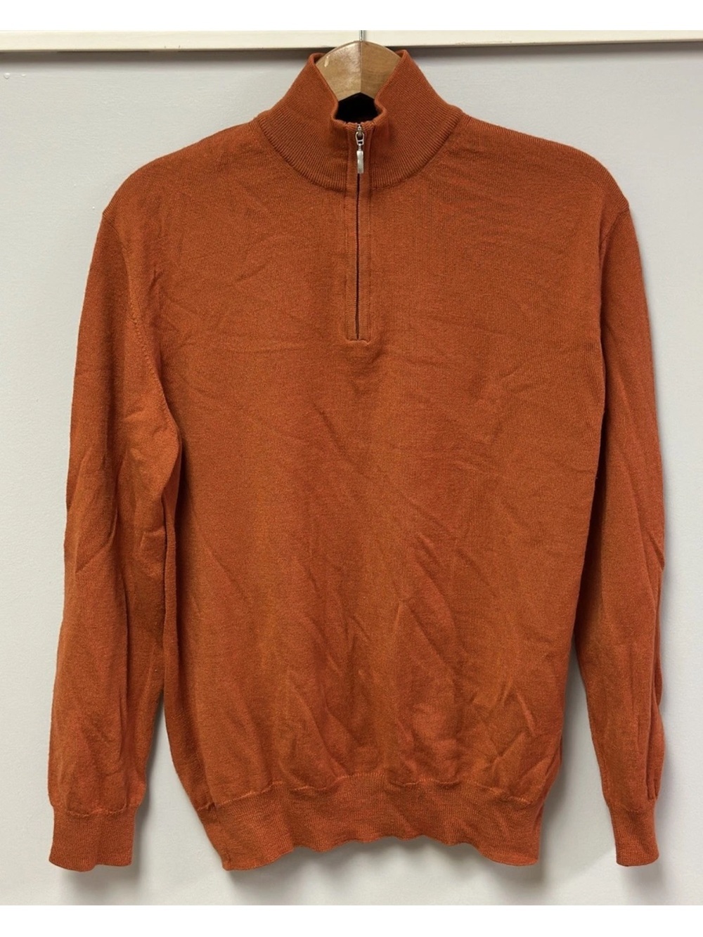 Neiman Marcus 1/4 Zip Merino Wool Sweater Rust Orange Size XL
